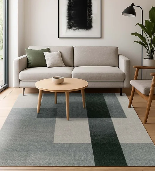 Reverie Geometric Machine Made Carpet Olive and Beige