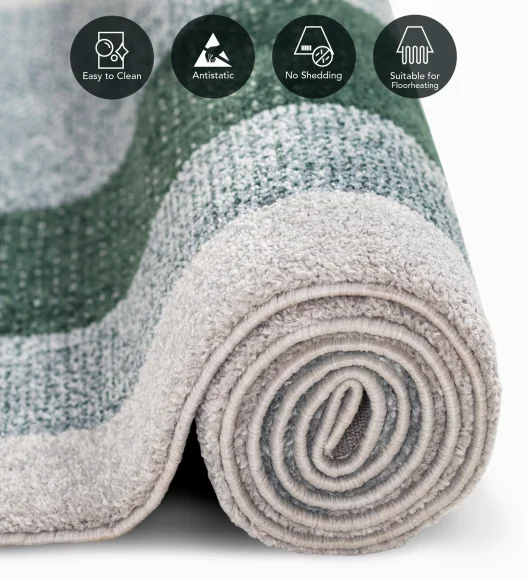 Reverie Geometric Machine Made Carpet Olive and Beige
