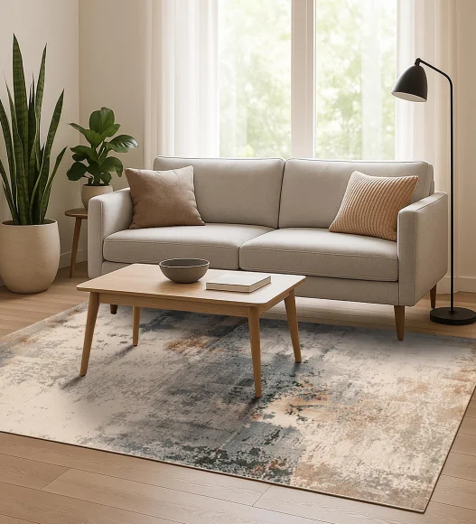 Reverie Abstract Machine Made Carpet Grey and Beige