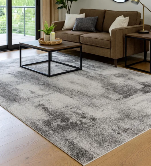 Pine Polyester Abstract Runner Grey