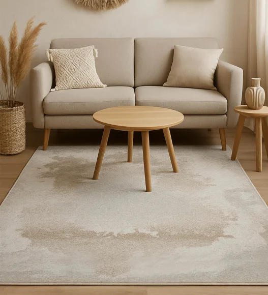 Pine Polyester Abstract Carpet Cream