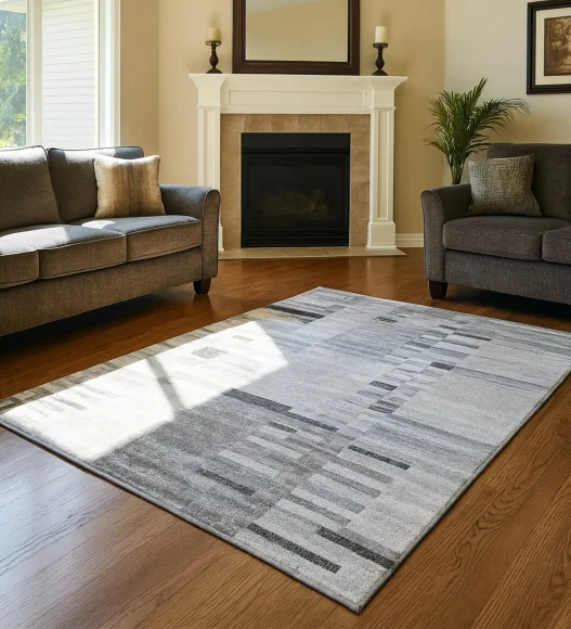 Pine Polyester Abstract Carpet Grey