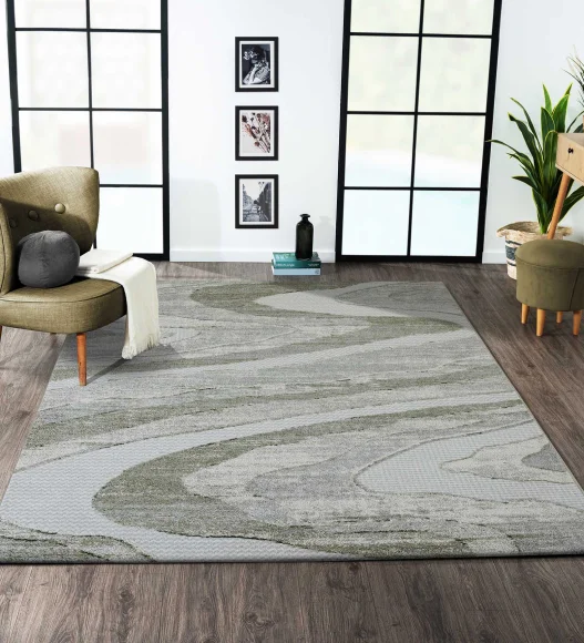 Pine Polyester Abstract Carpet Cream