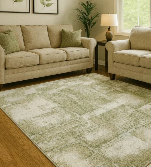 Pine Polyester Abstract Carpet Green