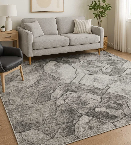 Pine Polyester Abstract Carpet Grey