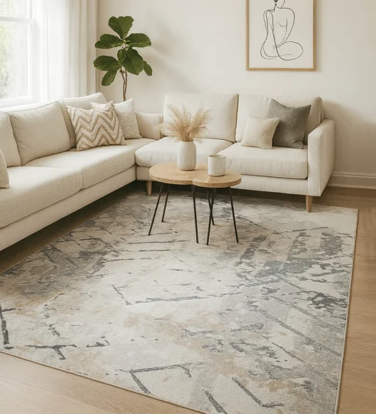 Cuba Polyester Abstract Carpet Cream