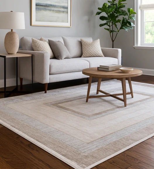 Cuba Polyester Geometric Carpet Beige