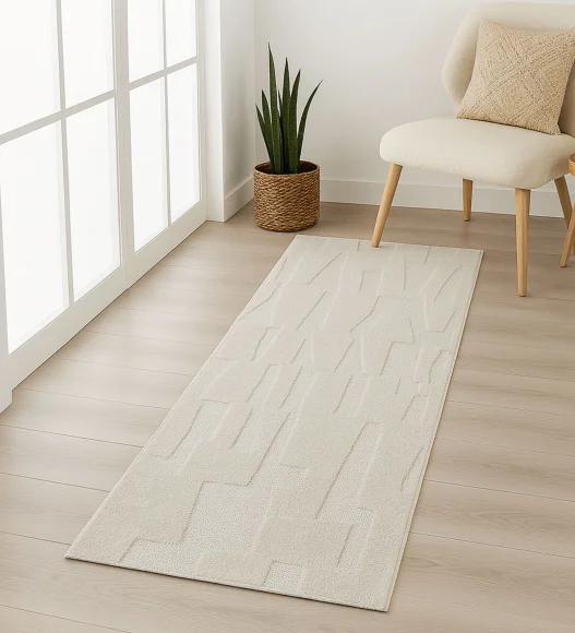Rosa Polyester Abstract Runner Beige