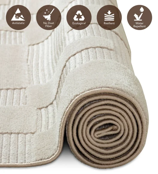 Rosa Polyester Abstract Runner Beige