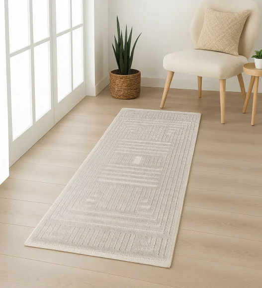 Rosa Polyester Abstract Runner Beige