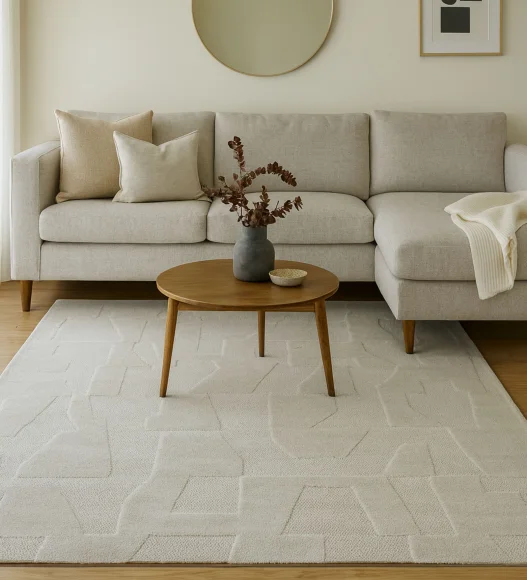 Rosa Polyester Abstract Carpet Beige