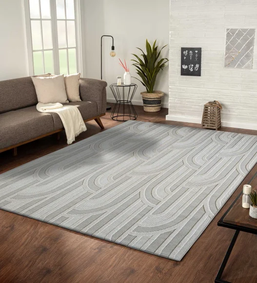 Rosa Polyester Abstract Carpet Beige