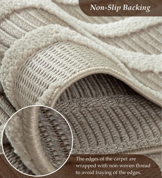 Rosa Polyester Abstract Carpet Beige
