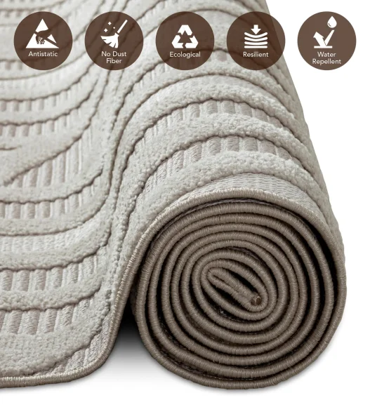 Rosa Polyester Abstract Carpet Beige