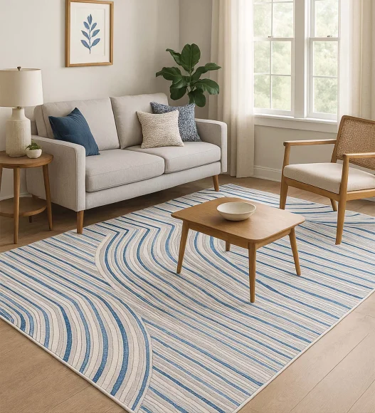 Gul Polyester Abstract Runner Blue