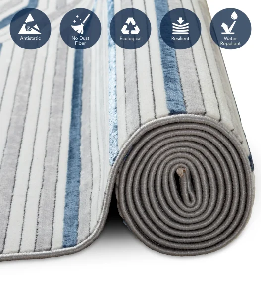 Gul Polyester Abstract Runner Blue
