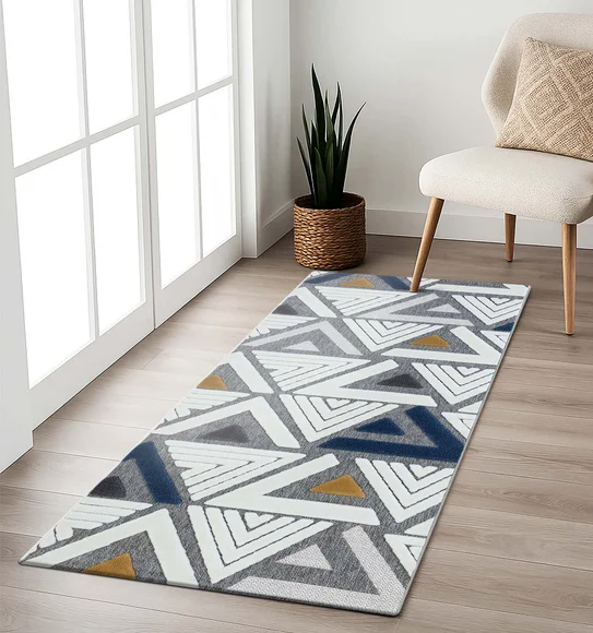 Benz Polyester Geometric Runner Grey