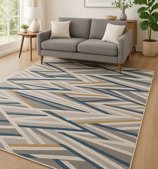 Benz Polyester Abstract Carpet Blue