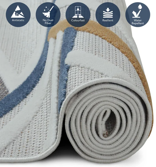 Benz Polyester Abstract Carpet Blue