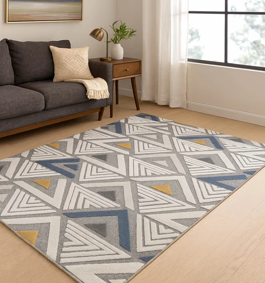 Benz Polyester Geometric Carpet Grey