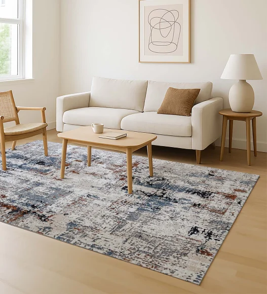 Cyrus Abstract Machine Made Carpet Blue