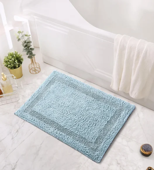 Reversible Cotton Bath Mat, Baby Blue