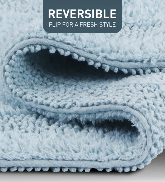 Reversible Cotton Bath Mat, Baby Blue