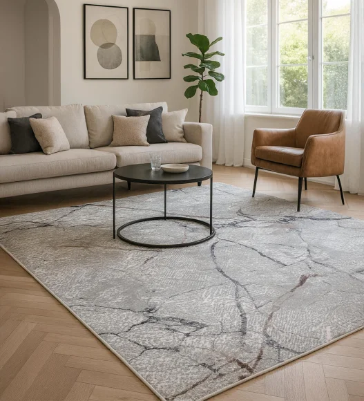Penny Polyester Abstract Carpet Grey