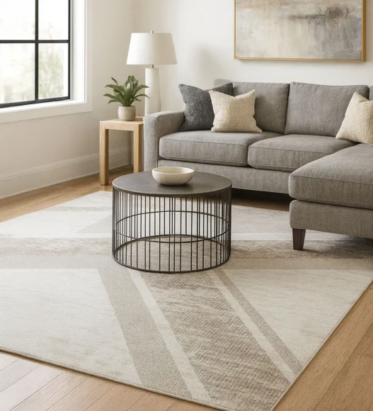 Penny Polyester Abstract Carpet Cream