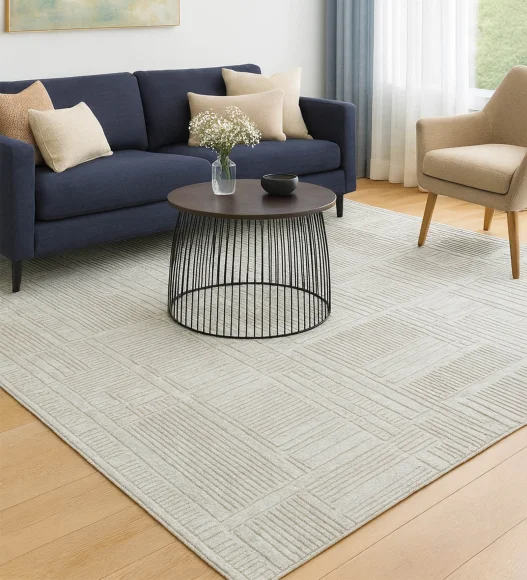 Penny Polyester Abstract Carpet Cream