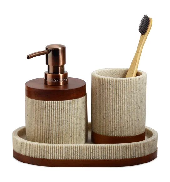 Myra 3 Pcs Polyresin Bath Set Beige & Brown