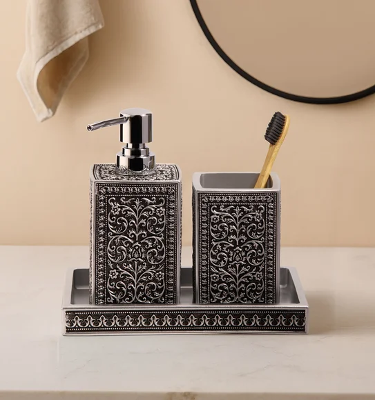 Myra 3 Pcs Polyresin Bath Set Black & Grey