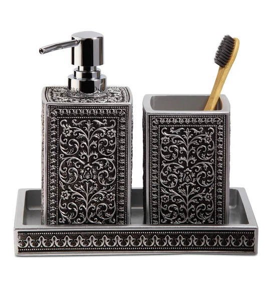 Myra 3 Pcs Polyresin Bath Set Black & Grey