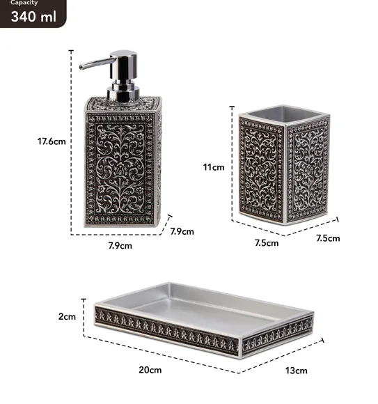 Myra 3 Pcs Polyresin Bath Set Black & Grey