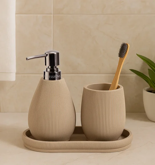 Myra 3 Pcs Polyresin Bath Set Taupe