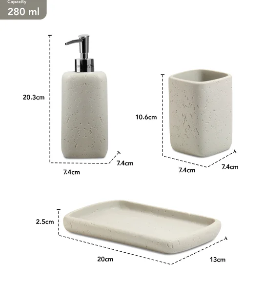 Myra 3 Pcs Polyresin Bath Set Stone
