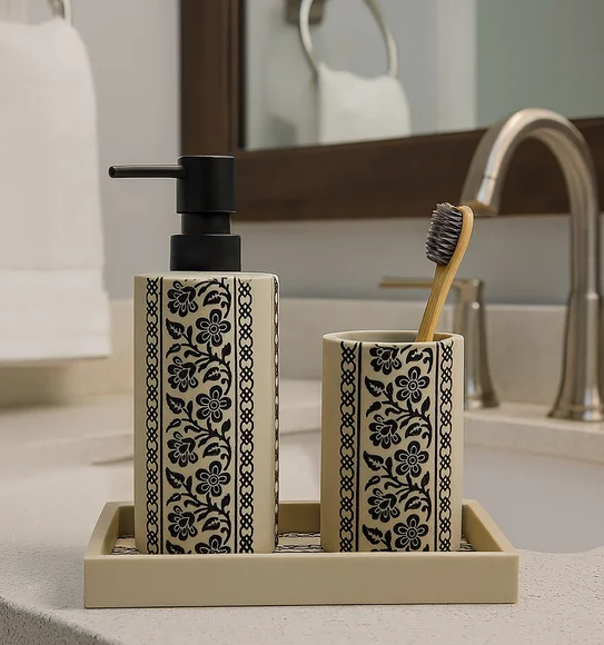 Myra 3 Pcs Polyresin Bath Set Cream & Black