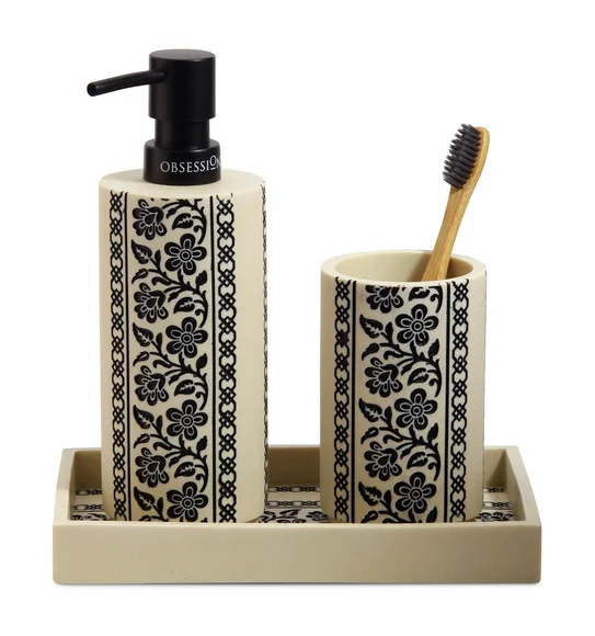 Myra 3 Pcs Polyresin Bath Set Cream & Black