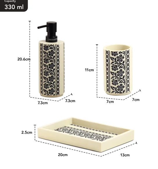 Myra 3 Pcs Polyresin Bath Set Cream & Black