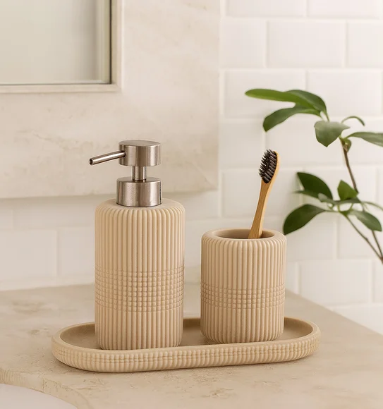 Myra 3 Pcs Polyresin Bath Set Dark Beige