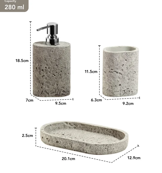 Myra 3 Pcs Polyresin Bath Set Grey