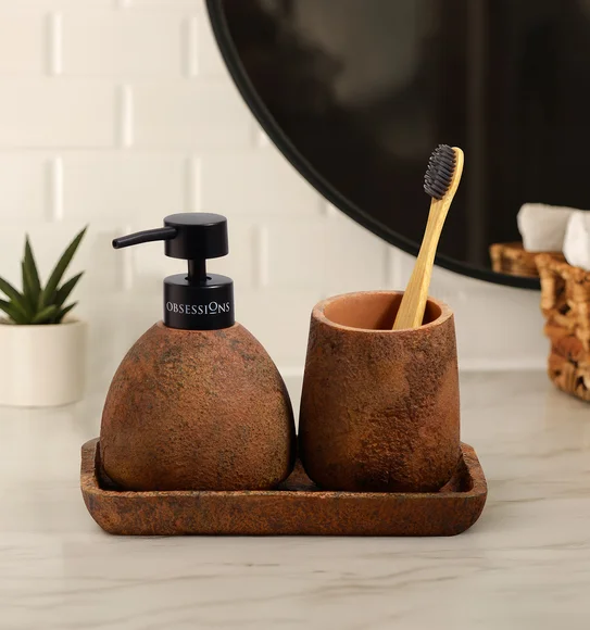 Myra 3 Pcs Polyresin Bath Set Chocolate