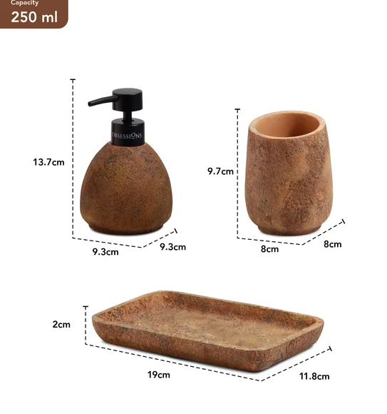 Myra 3 Pcs Polyresin Bath Set Chocolate