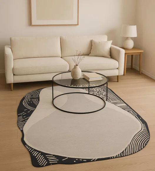 Shapescape Polyester Abstract Carpet Cream