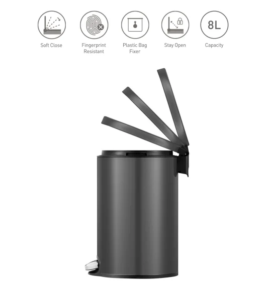 Eko 9115 Artistic Soft Close Fingerprint Resistant Step Bin Black Steel