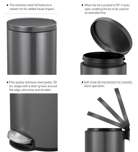 Eko 9115 Artistic Soft Close Fingerprint Resistant Step Bin Black Steel