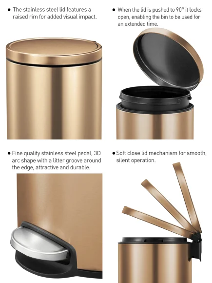 EKO 9115 Artistic Soft Close Fingerprint Resistant Step Bin Bronze Copper
