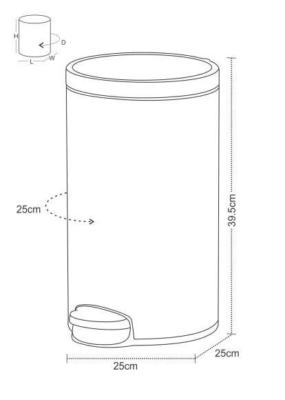  Artistic 12L Stainless Steel Pedal Bin with Removable Inner Bucket, Black Steel