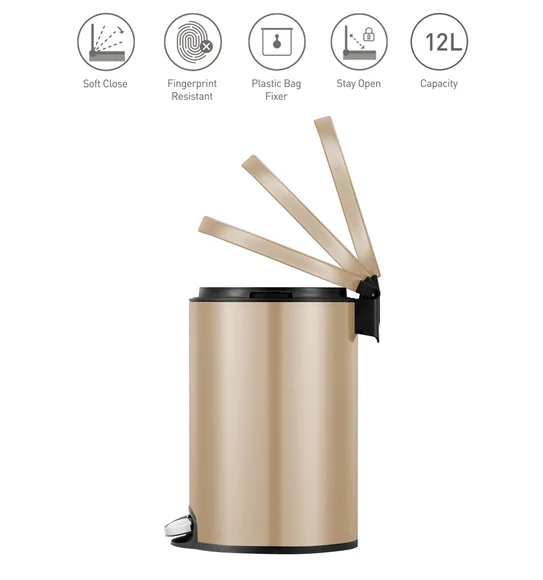 EKO 9115 Artistic Soft Close Fingerprint Resistant Step Bin Champagne Gold
