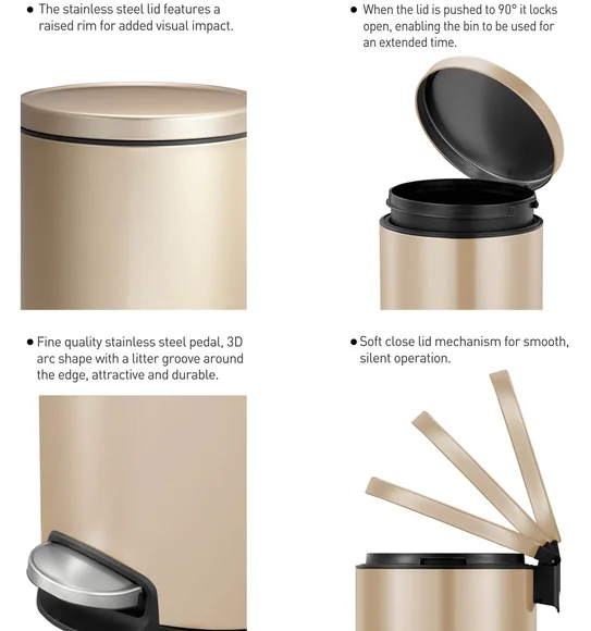 EKO 9115 Artistic Soft Close Fingerprint Resistant Step Bin Champagne Gold
